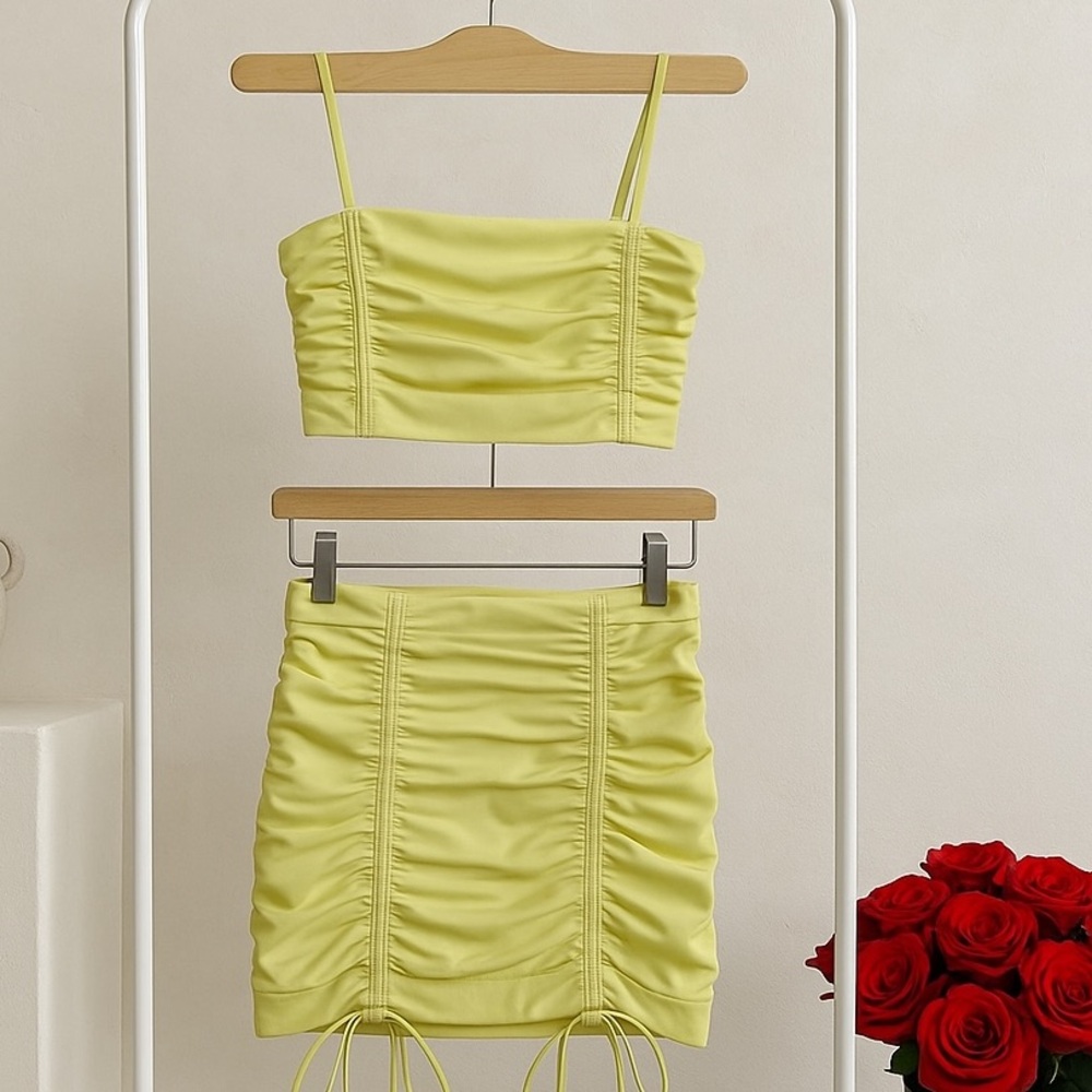 Lime Green Ruched Crop Top